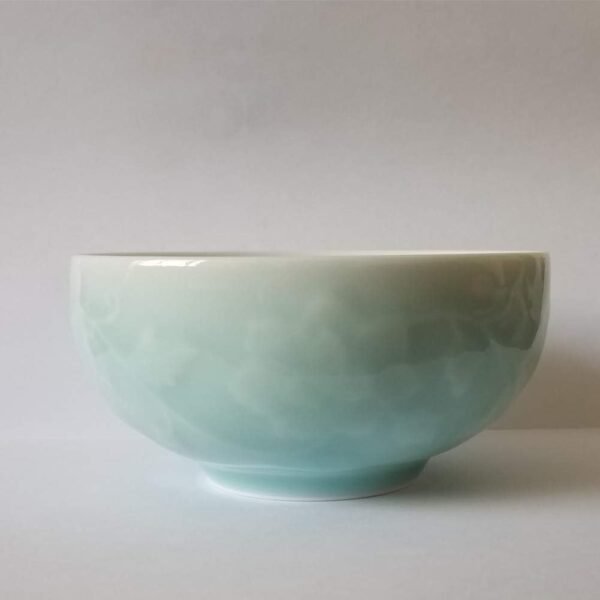 Chinese Rice Bowl 10oz Celadon Dinnerware Engraved Peony 4.5Inch Porcelain(1, Sky Blue) - Image 2