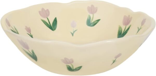 Salad Bowls, Cute Purple Tulip Flower Ceramic Bowls, Cream Yellow Serving Bowl for Pasta, Cereal, Fruit, Soup, Rice, Dishwasher and Microwave Safe (Purple Tulip Set of 1)