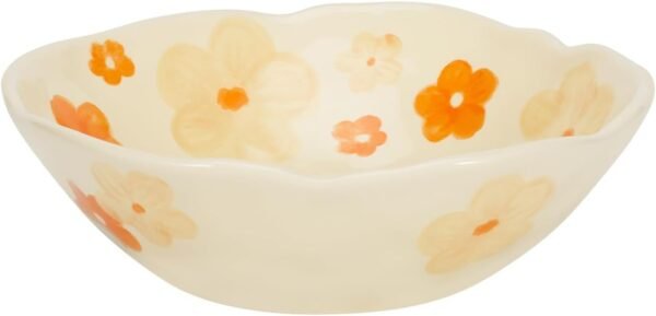 Salad Bowls, Cute Orange Flower Ceramic Bowls, Cream Yellow Serving Bowl for Pasta, Cereal, Fruit, Soup, Rice, Dishwasher and Microwave Safe (Orange Flower Set of 1)