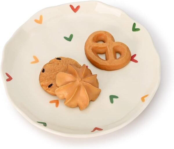 Ceramic Dessert Plates, Cute Fruits Dinner Plate, Creative Plates Design, Printed Flowers Dinnerware for Office and Home, Kitchen Plates for Desserts (Colorful Little Hearts)