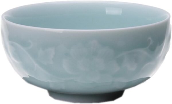 Chinese Rice Bowl 10oz Celadon Dinnerware Engraved Peony 4.5Inch Porcelain(1, Sky Blue)