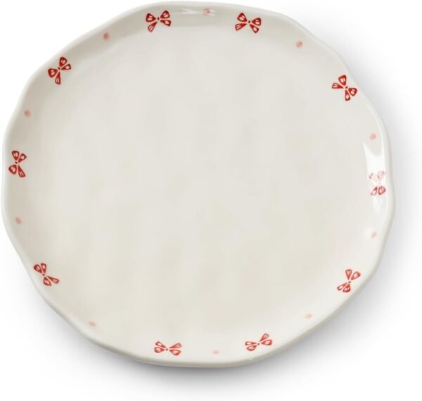 Floral Ceramic Dinner Plates, 8" Microwave Safe Dishes for Pasta, Modern Rustic Appetizer Plate for Salad Fruits Dessert Cake (Pink Bow)