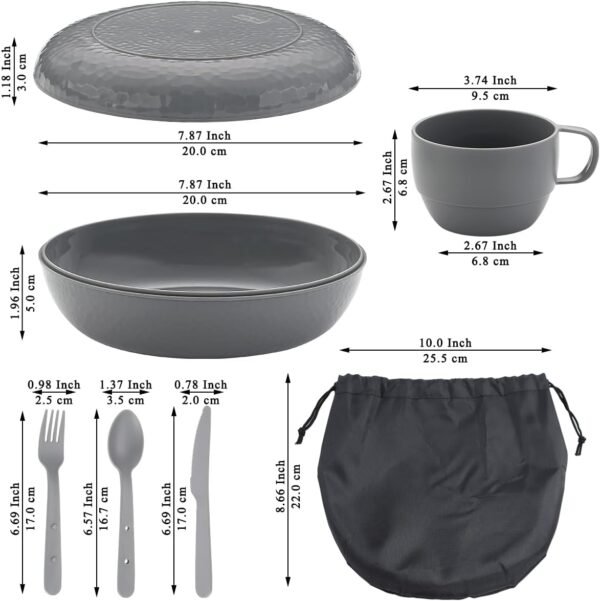 Camping Mess Kit with Bowl, Plate, Cup, Spoon, Fork, Knife and Carry Bag, Plastic Camping Accessories Essentials Gear for Travel, Camping, Picnic, Outdoor, Easy to Carry & Store - Image 2
