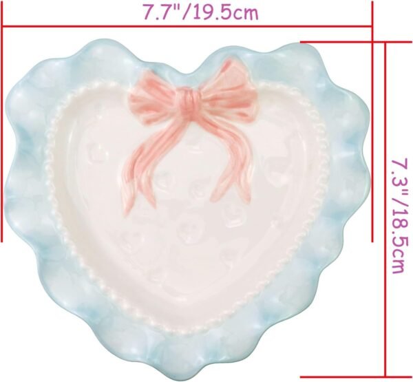Lovely Ceramic Heart Shaped Dessert Plate Wavy Lace Plate for Kitchen Party Decoration (Blue) - Image 2