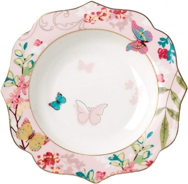 Bone China Dessert Plate/Salad Plate Ceramic Plate for Breakfast Afternoon Tea- Butterfly Pattern (Pink (7.5inches Salad Plate))
