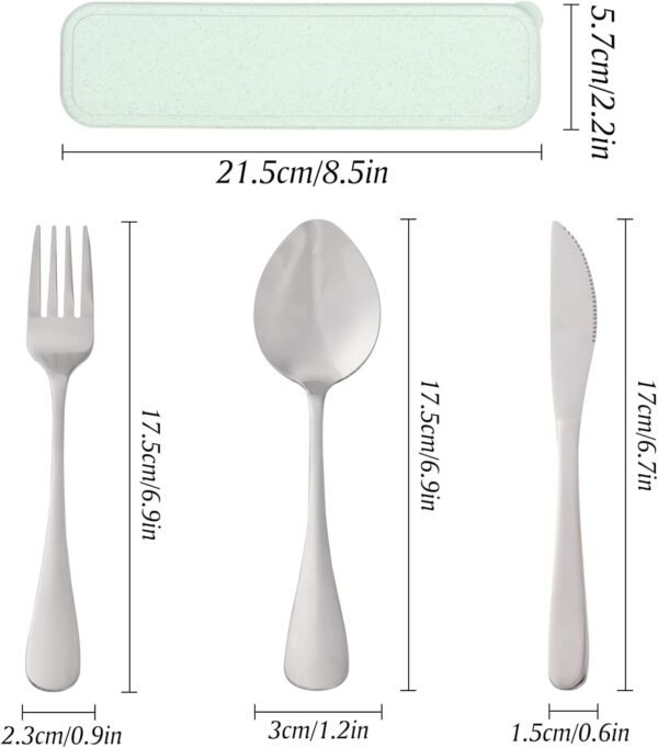 Travel Silverware Set with Case - Portable Reusable Utensils - Spoon, Knife, Fork Lunch Box Cutlery - Image 2