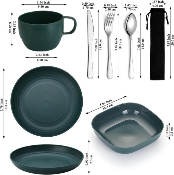 Camping Utensils Set,  Camping Plates and Bowls Set with Coffee Mug, Travel Cutlery Set Include Spoon, Fork, Knife for Home, Poolside, Outdoor, Picnic, Camp - Image 2
