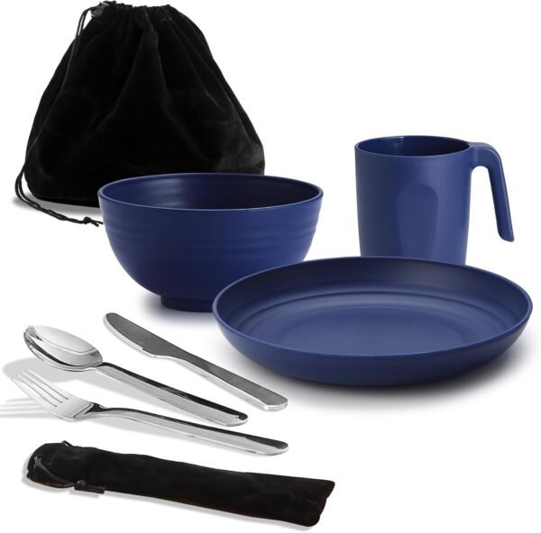 Camping Utensils,  Camping Mess Kit for Travel, Camping, Picnic, Outdoor, Camping Gear Include Knife, Spoon, Fork Cutlery Set, Cup, Bowl, Plate, Camping Essentials for 1