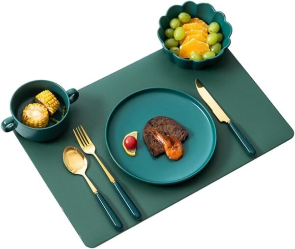 Plate Bowl Fork Knife Spoon Cup and Meal Mat Set for Microwave Safe, Made of Ceramic and Food Grade Stainless Steel Materials for Home/restaurant (1-Person Round Plates,Green)