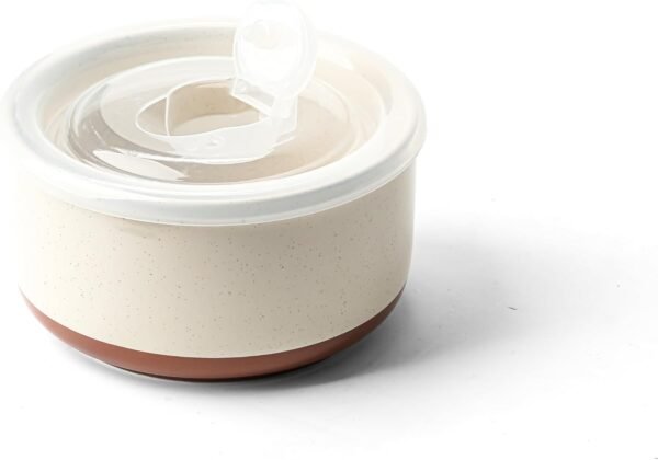 Ceramic Bowl with Lid: 20 oz Microwave Safe Porcelain Soup Container for Food Storage, Meal Prep, Working Lunch, Picnic & Camping - 5 Inch Dipped Color & Speckle Cream - 1 PCS