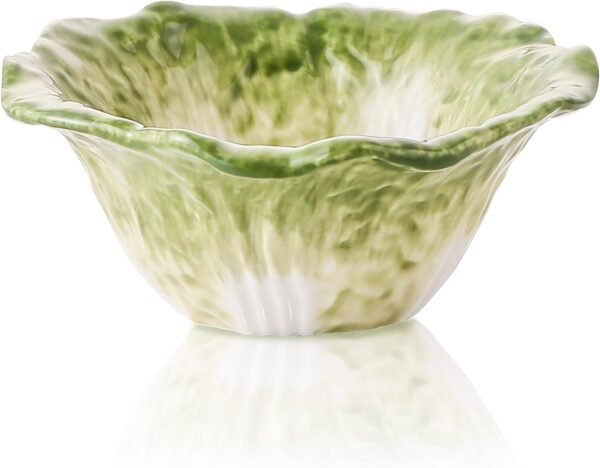 5 oz Ceramic Dipping Bowl, Green Cabbage Shape Small Bowls, Porcelain Mini Baking Cups Oven Safe for Personal Ice cream, Soy Sauce, Dipping Dish, Cheese, Snack, Yogurt, Ketchup, BBQ