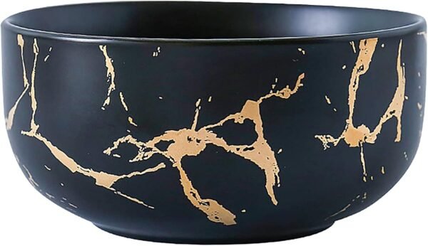 Ceramic Cereal Bowl Marble Soup Bowl 17 OZ Ceramic Rice Bowl Luxury Gold Inlay Dessert Bowl Microwave and Dishwasher Safe for Oatmeal Snack (Black)