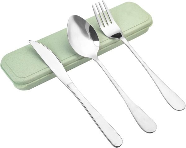 Travel Silverware Set with Case - Portable Reusable Utensils - Spoon, Knife, Fork Lunch Box Cutlery