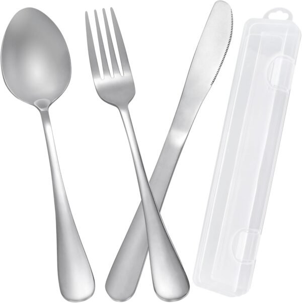 Travel Utensils with Case Stainless Steel Knife Fork Spoon Set Reusable Cutlery for Lunch Box Portable Silverware Kit（Silver）