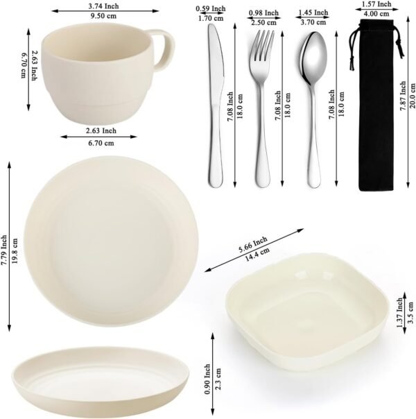 Camping Utensils Set,  Camping Plates and Bowls Set with Coffee Mug, Travel Cutlery Set Include Spoon, Fork, Knife for Home, Poolside, Outdoor, Picnic, Camp - Image 2