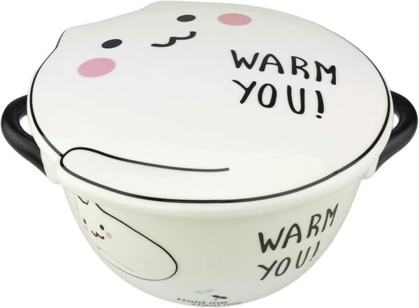 Big Capacity 24oz 3D Cute Cartoon Microwave Ceramic Soup Cat Bowl Instant Noodle Bowl Cereal Bowl for Salad Fruit Vegetable with Ceramic Kitty Cat Lid and Handles (White A)