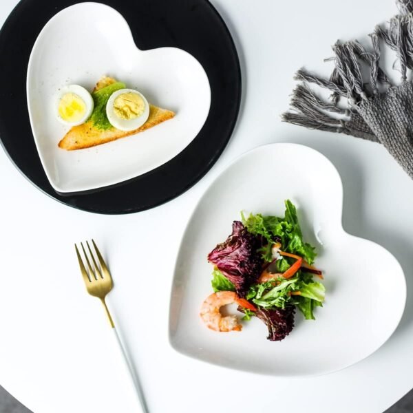 9 Inches Single Color Series Heart Shape Ceramic Dinner Plates(1 Piece)-White - Image 2