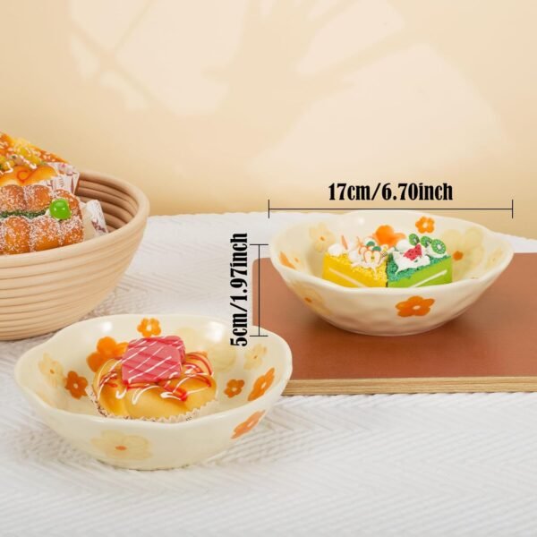 Salad Bowls, Cute Orange Flower Ceramic Bowls, Cream Yellow Serving Bowl for Pasta, Cereal, Fruit, Soup, Rice, Dishwasher and Microwave Safe (Orange Flower Set of 1) - Image 2