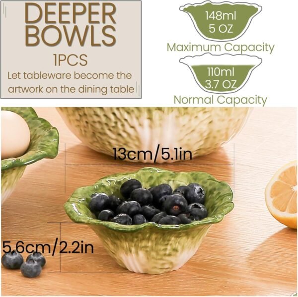5 oz Ceramic Dipping Bowl, Green Cabbage Shape Small Bowls, Porcelain Mini Baking Cups Oven Safe for Personal Ice cream, Soy Sauce, Dipping Dish, Cheese, Snack, Yogurt, Ketchup, BBQ - Image 2