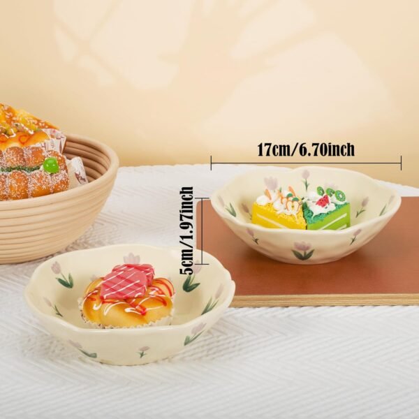Salad Bowls, Cute Purple Tulip Flower Ceramic Bowls, Cream Yellow Serving Bowl for Pasta, Cereal, Fruit, Soup, Rice, Dishwasher and Microwave Safe (Purple Tulip Set of 1) - Image 2