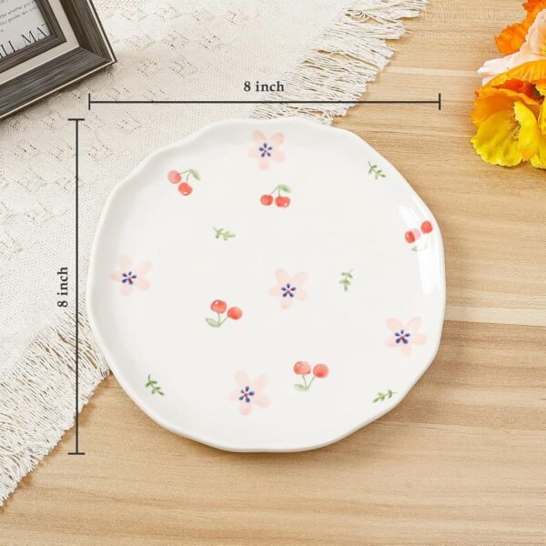 Floral Ceramic Dinner Plates, 8" Microwave Safe Dishes for Pasta, Modern Rustic Appetizer Plate for Salad Fruits Dessert Cake (Pink Flowers) - Image 2
