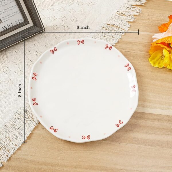 Floral Ceramic Dinner Plates, 8" Microwave Safe Dishes for Pasta, Modern Rustic Appetizer Plate for Salad Fruits Dessert Cake (Pink Bow) - Image 2