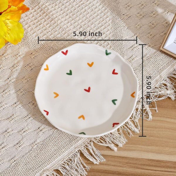 Ceramic Dessert Plates, Cute Fruits Dinner Plate, Creative Plates Design, Printed Flowers Dinnerware for Office and Home, Kitchen Plates for Desserts (Colorful Little Hearts) - Image 2